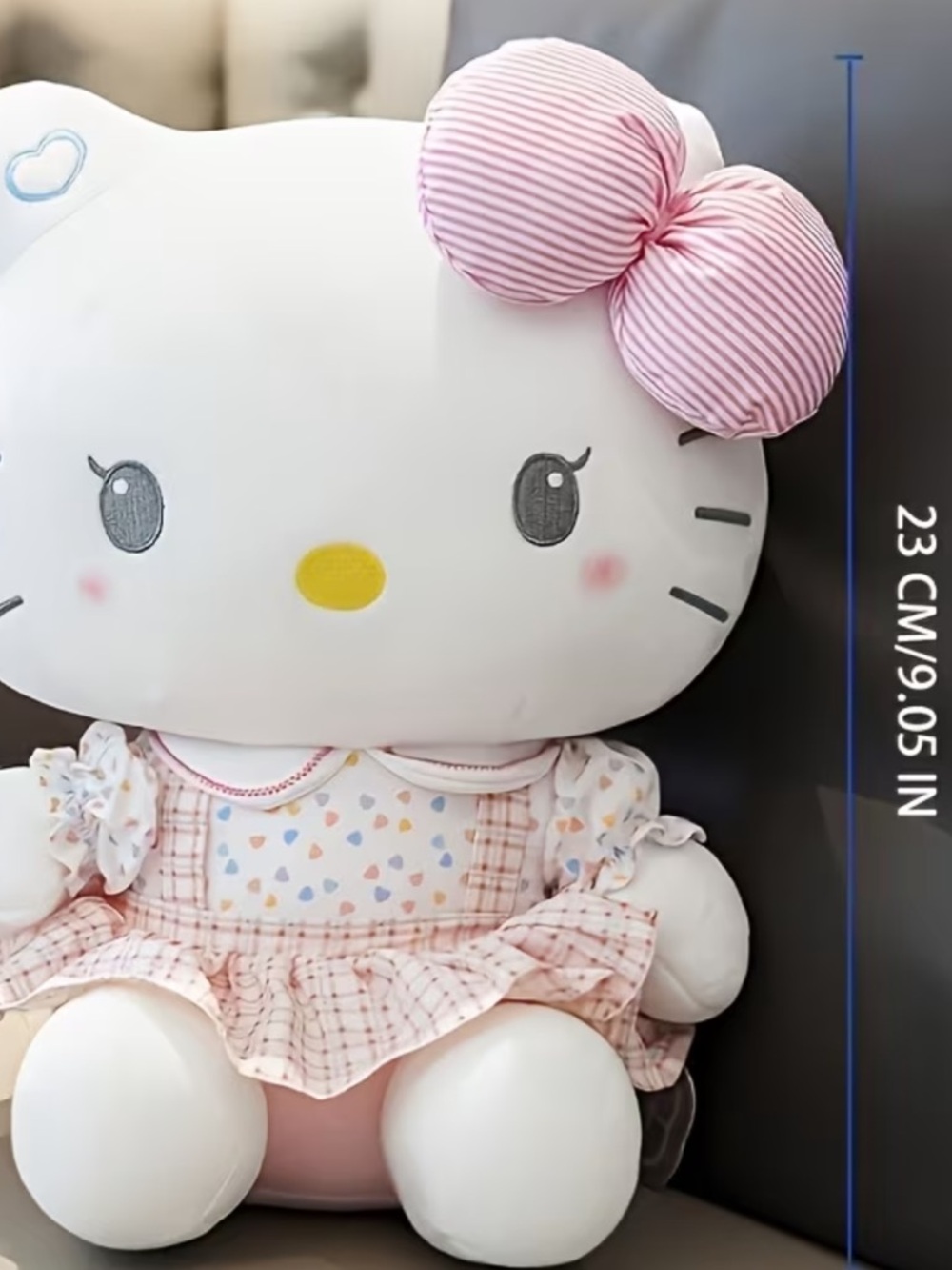 Hello Kitty Plush 9” with White and Pink Striped Bow! - Picture 3 of 3